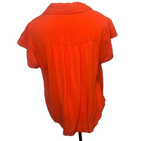 Anthropologie Maeve ORANGE Rayon Short Sleeve Shirt Button Down Pockets Sz S - Picture 5 of 11